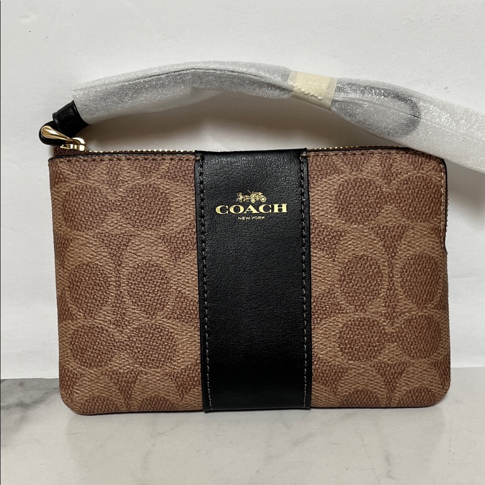 Coach Signature Brown and Black Wristlet